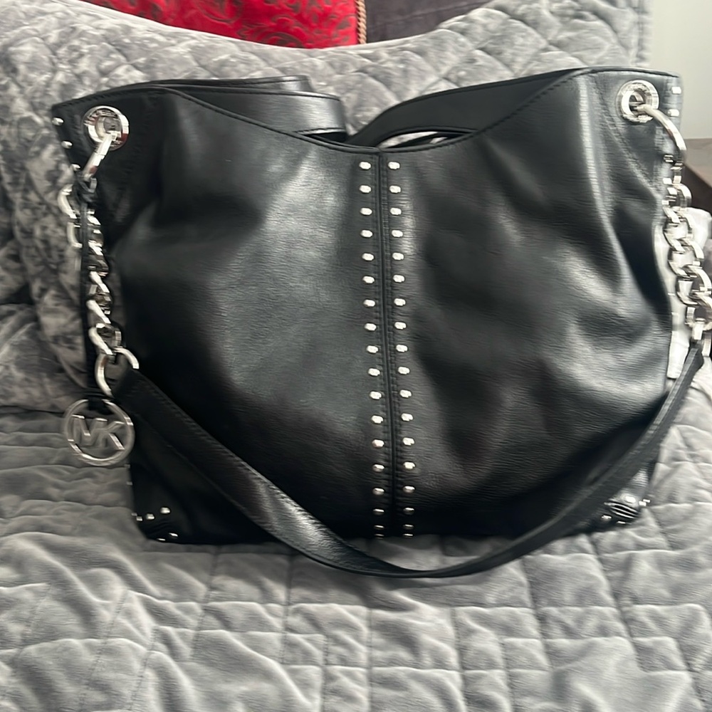 Michael Kors black leather stud and silver hardware chain handbag $100 OBO